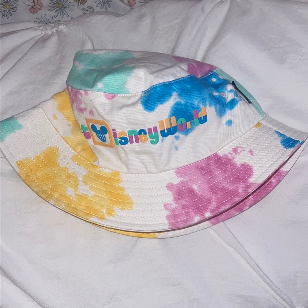Disney Yellow and Pink Bucket Hat Vibrant Tie-Dye Accessory
